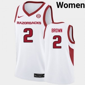 Amere Brown Razorbacks College Basketball Womens Replica #2 Jersey - White