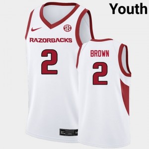 Amere Brown Razorbacks Youth Embroidery College Basketball #2 Jersey - White