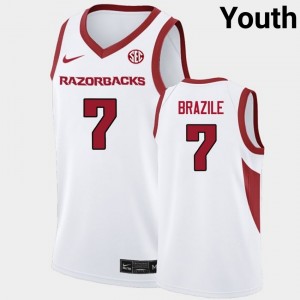 Trevon Brazile Razorbacks Youth Player College Basketball #7 Jersey - White